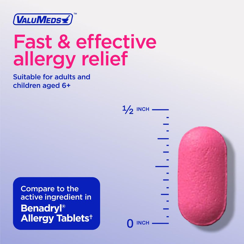 ValuMeds Allergy Medicine Diphenhydramine HCl 25 mg | For Children & Adults | Relieve Itchy Eyes, Runny Nose & Sneezing (600)