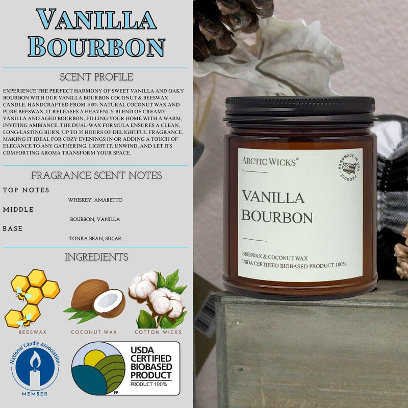 Vanilla Bourbon Candle | 9oz Coconut & Beeswax | Non-Toxic & USDA Biobased