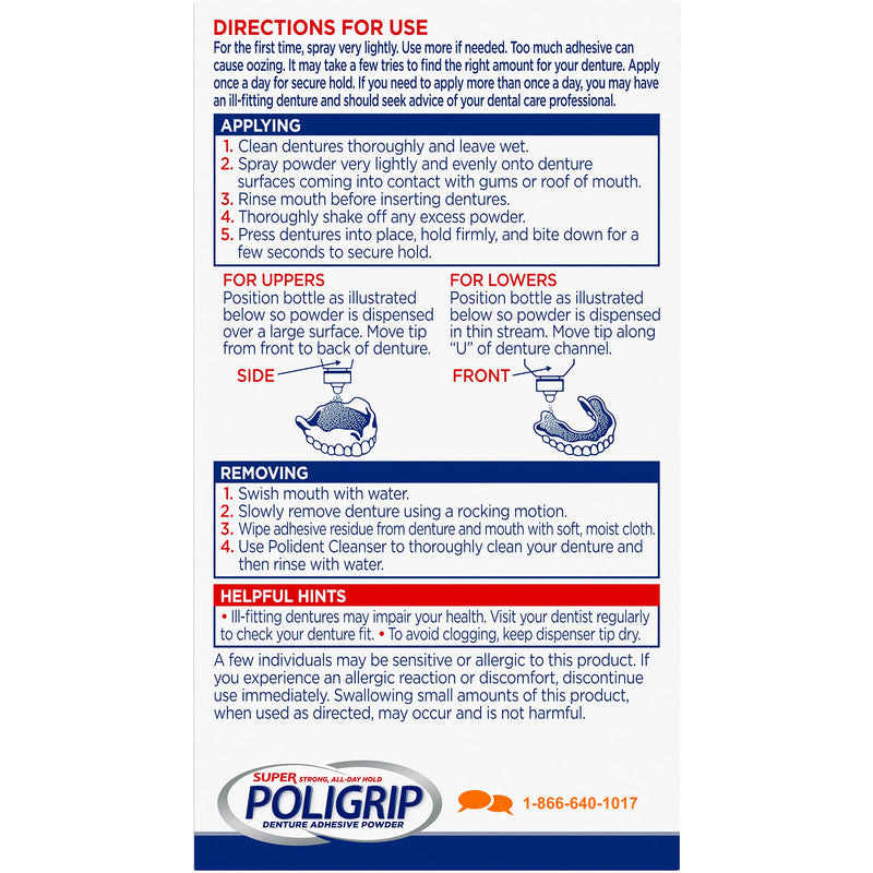 Super Poligrip Extra Strength Denture Adhesive Powder 1.6 oz | 12-Hour Hold (Zinc-Free)
