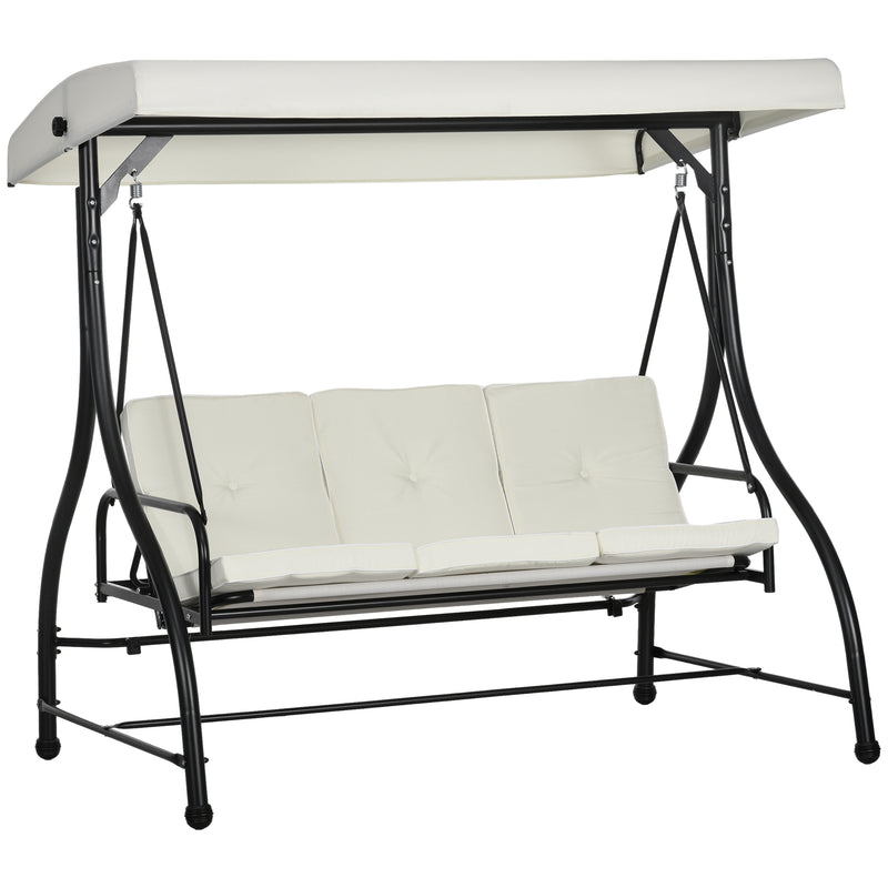 Outsunny 3 Seater Canopy Swing Chair Porch Hammock Bed Rocking Bench Cream White
