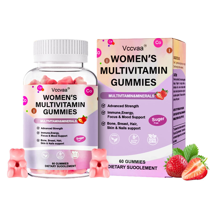 Vccvaa Sugar Free Multivitamin Gummies for Women 14+ – Iron, Folate, 20+ Nutrients | Vegan