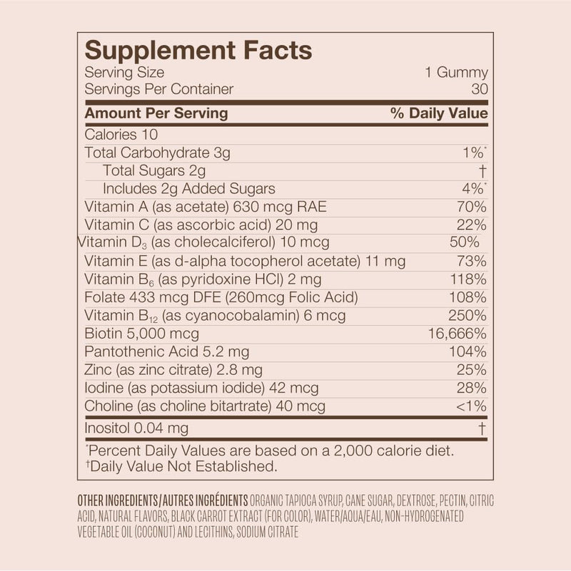 VEGAMOUR GRO Biotin Gummies – Strawberry Flavor, 5000 mcg Biotin (30 Ct)