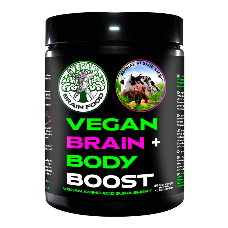 Vegan Brain & Body Boost: The Cherry On Top of a Plant-Based Lifestyle | Working Intelligence | Anti-Aging | Physical Fitness | Vegan Amino Acids - Creatine, Taurine & Beta Alanine | 40 Servings/300g
