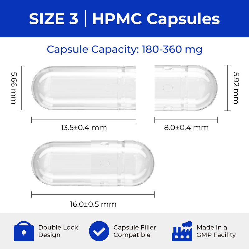ATLEMISME Empty Vegan Capsules Size 3 – 1000 Count | DIY Capsule Filling