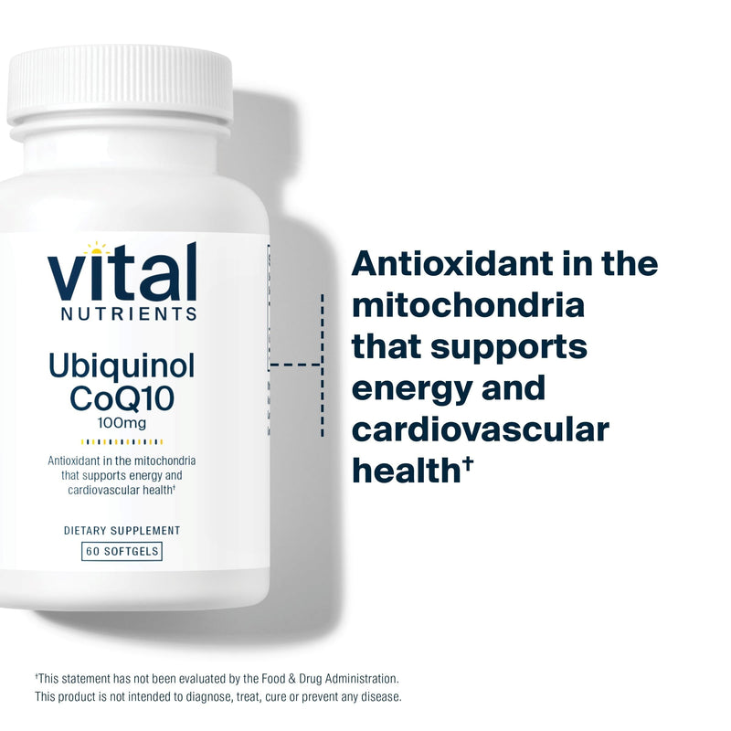 Vital Nutrients Ubiquinol CoQ10 100mg – Activated CoQ10 for Heart & Brain Health | Gluten & Dairy Free | 60 Softgels