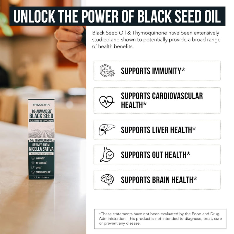 Black Seed Oil Liquid 5% Thymoquinone – TQ-Advanced® | 15:1 Concentrate, Vegan, 100 mg per Serving
