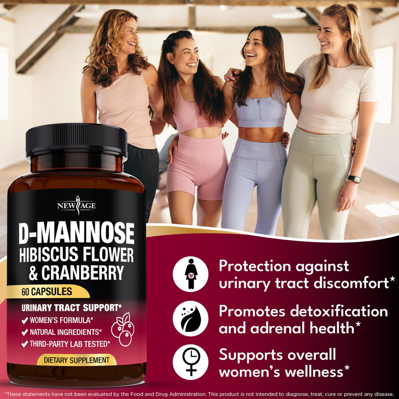 D-Mannose with Cranberry & Hibiscus - High-Strength Urinary Tract Health Supplement for Women | 60 Capsules | Made in USA | Vegan