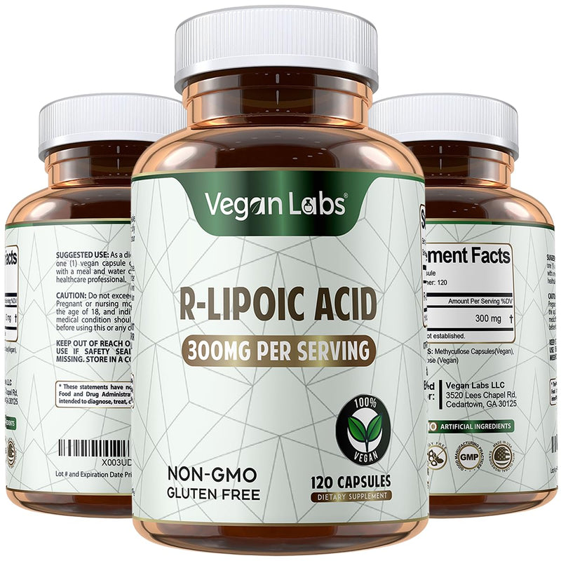 Vegan Labs R-Lipoic Acid 300MG – 120 Vegan Capsules | 4 Month Supply
