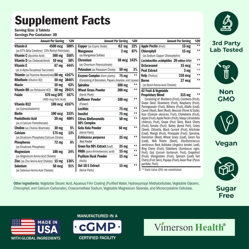 Vegan Multivitamin for Women & Men – 90 Tablets, 23 Essential Nutrients