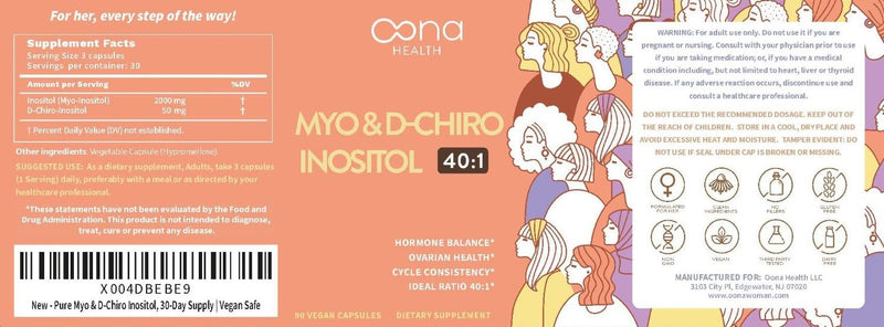 Vegan Myo-Inositol & D-Chiro Inositol Supplement for Women - PCOS Relief, Hormonal Balance, Ovarian Support, Ovulation Support Supplement - Ideal Ratio 40:1-90 Cap - Fertility Supplements for Women