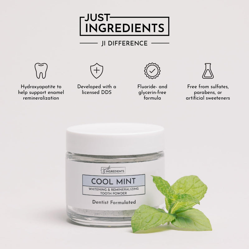 Just Ingredients Remineralizing Tooth Powder - Fluoride-Free Whitening, Vegan, 1 oz