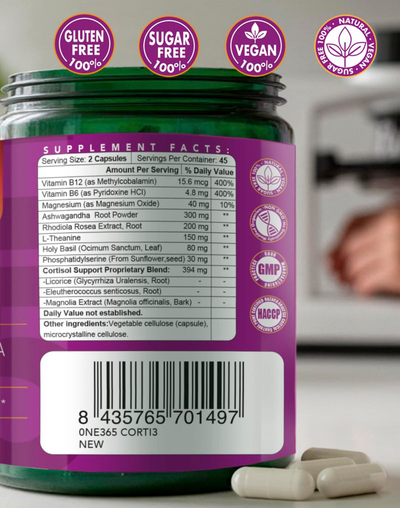 Cortisol Supplements for Women & Men - Adrenal Support & Stress Relief (90 Caps)