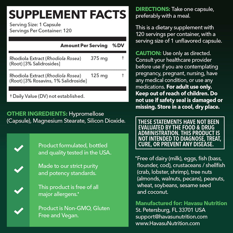 Rhodiola Rosea Supplement - 3% Salidrosides, 4-Month Supply