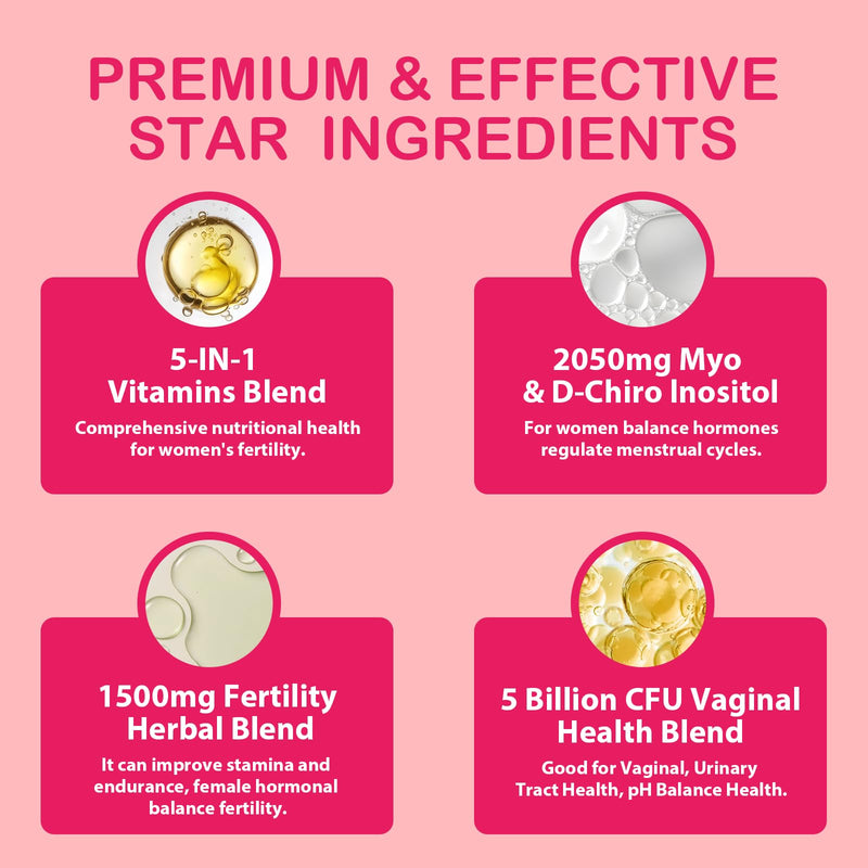 Fertility Supplements for Women – Prenatal Vitamins with Myo-Inositol & D-Chiro Inositol, 60 Raspberry Gummies