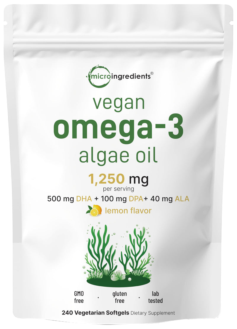 Micro Ingredients Vegan Omega-3 Algae Oil – 240 Veggie Softgels, DHA 500mg