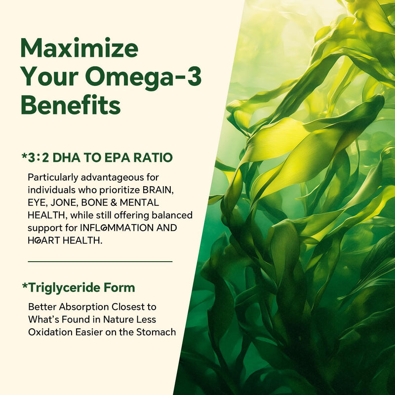 Vegan Omega 3 Gummies 1200mg - Dual Layer Algae DHA 600mg / EPA 400mg