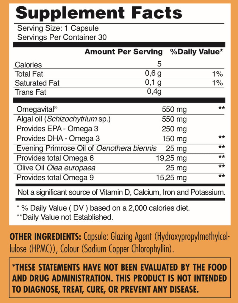 Vegan Omega Gold: Plant-Based Omega 3, 6 & 9, 30 Capsules