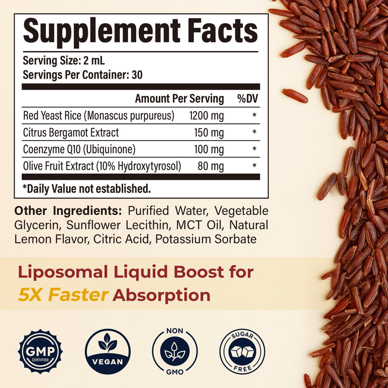 Liposomal Red Yeast Rice with CoQ10 Drops – Cholesterol & Heart Health (2 fl oz)