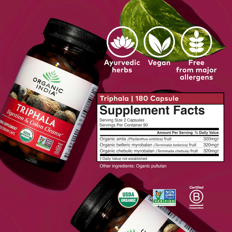 Organic India Triphala Capsules - Digestive & Immune Support, 180 Capsules
