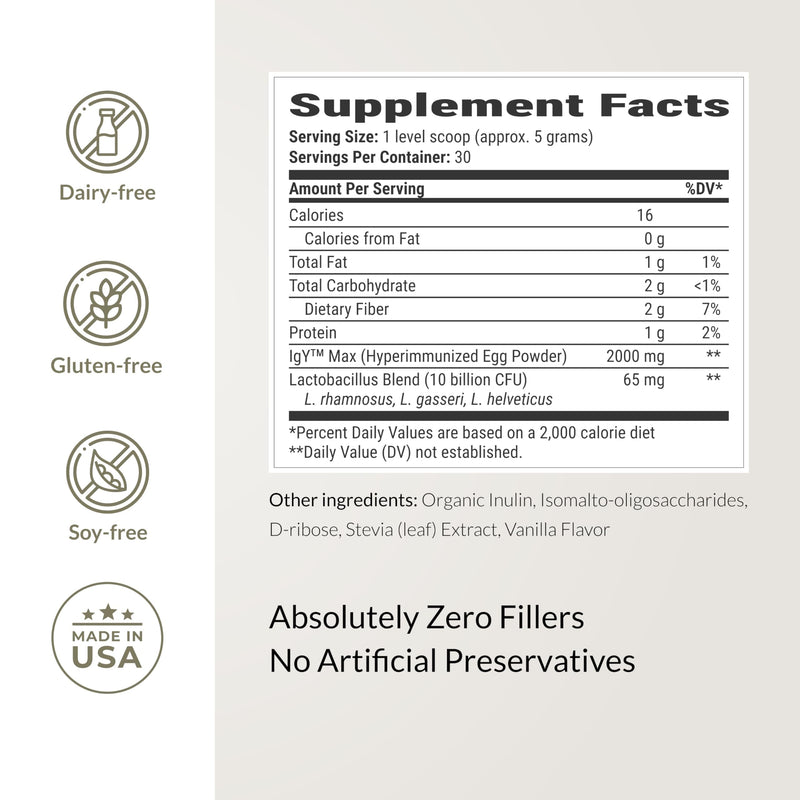 BIOptimizers Microbiome Breakthrough Gut Support Powder – Vanilla, Probiotics & IgY Max