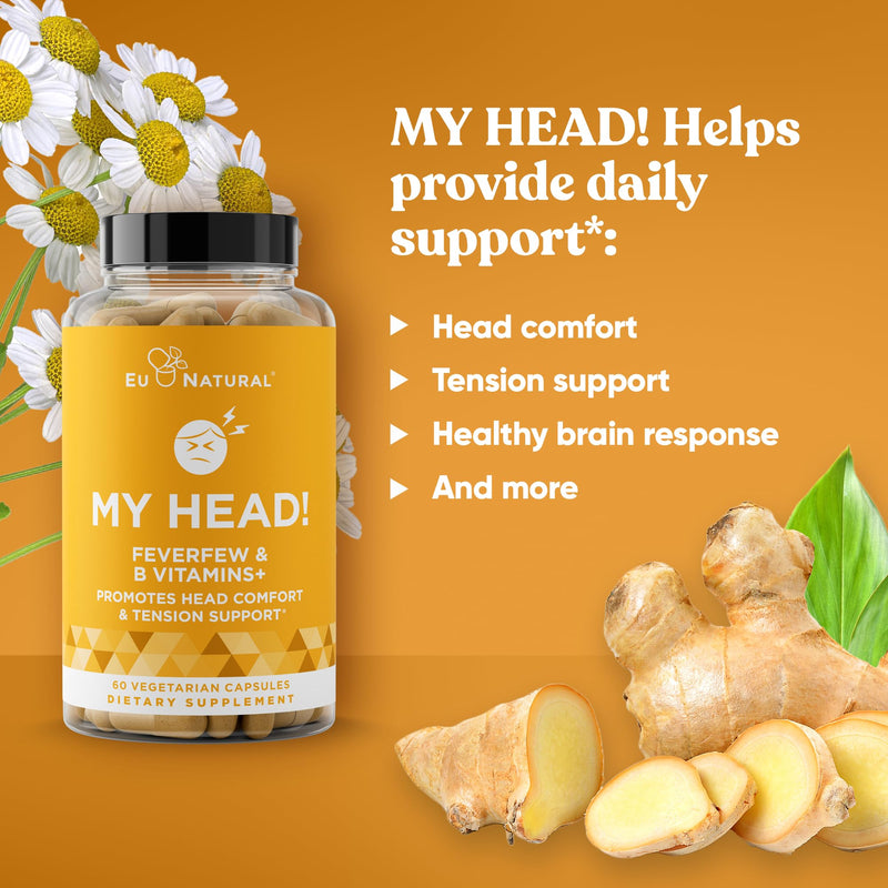 My Head! Headache Vitamins – Fast Acting Magnesium, Feverfew & More | 60 Soft Capsules