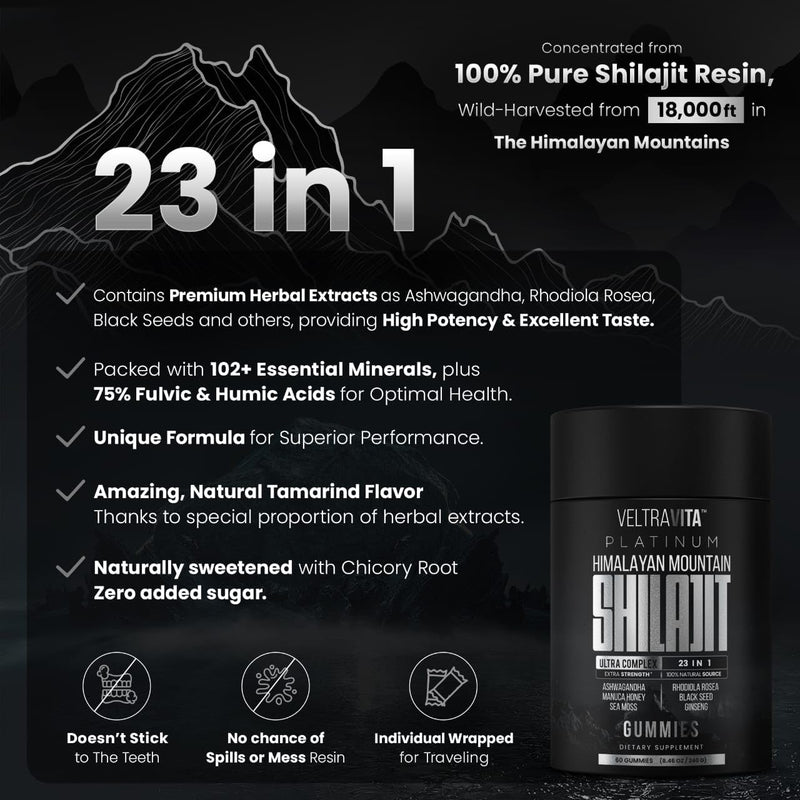 VeltraVita 28000 mg 23-in-1 Shilajit Gummies for Men – Lab-Tested, Sugar-Free