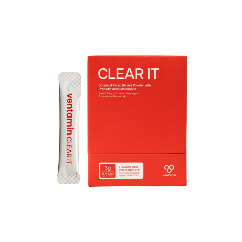 Ventamin Clear It Acne Supplement – Skin Detox with Probiotics, Zinc, Magnesium + 20 Actives (30 Sachets per Box)