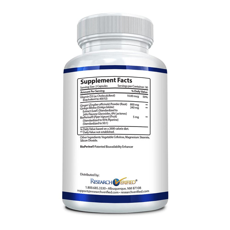 Research Verified Vertigo Defense - Vitamin D3, Ginger & Ginkgo Biloba | 60 Capsules