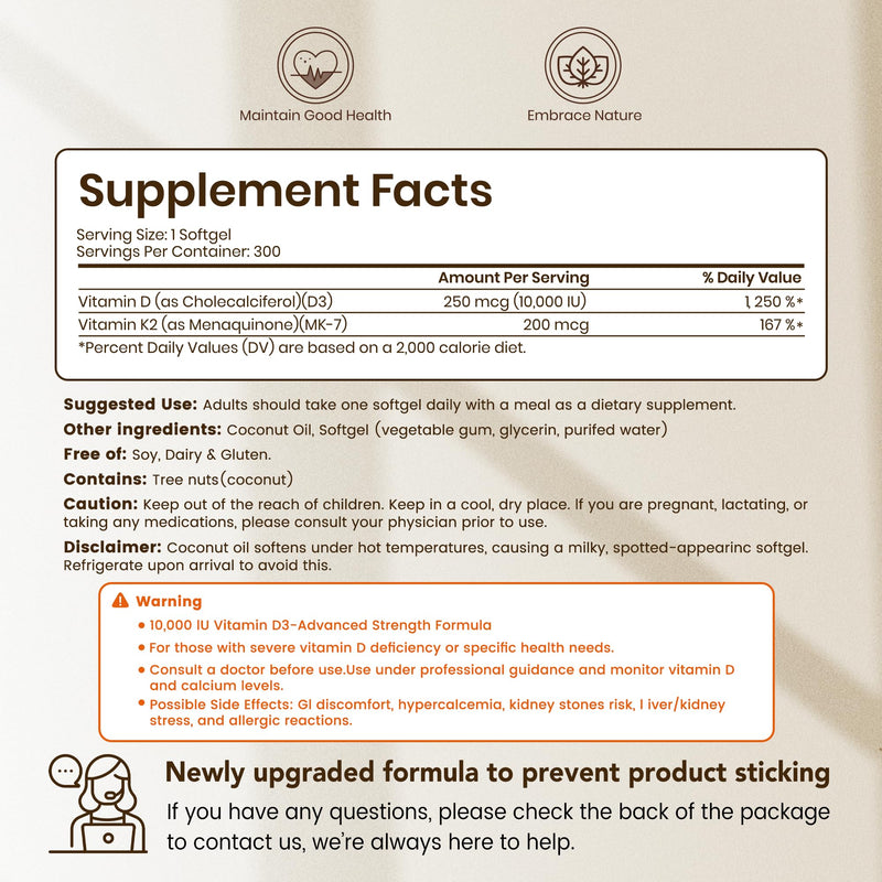 VEV Corefeel Vitamin D3 K2 10,000 IU MK-7 | 300 Softgels