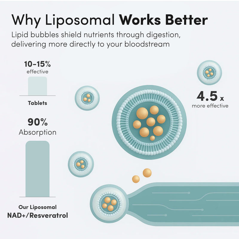 Vida Lifescience Liposomal NAD+ + Resveratrol — Vegan, Gluten-Free, Non-GMO (32 Packets)
