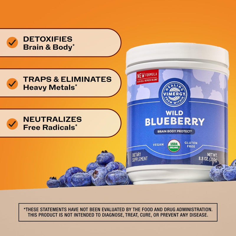 Vimergy Brain Body Protect – Wild Blueberry Powder with Horsetail & Bamboo Silica (250g, Organic, Vegan)