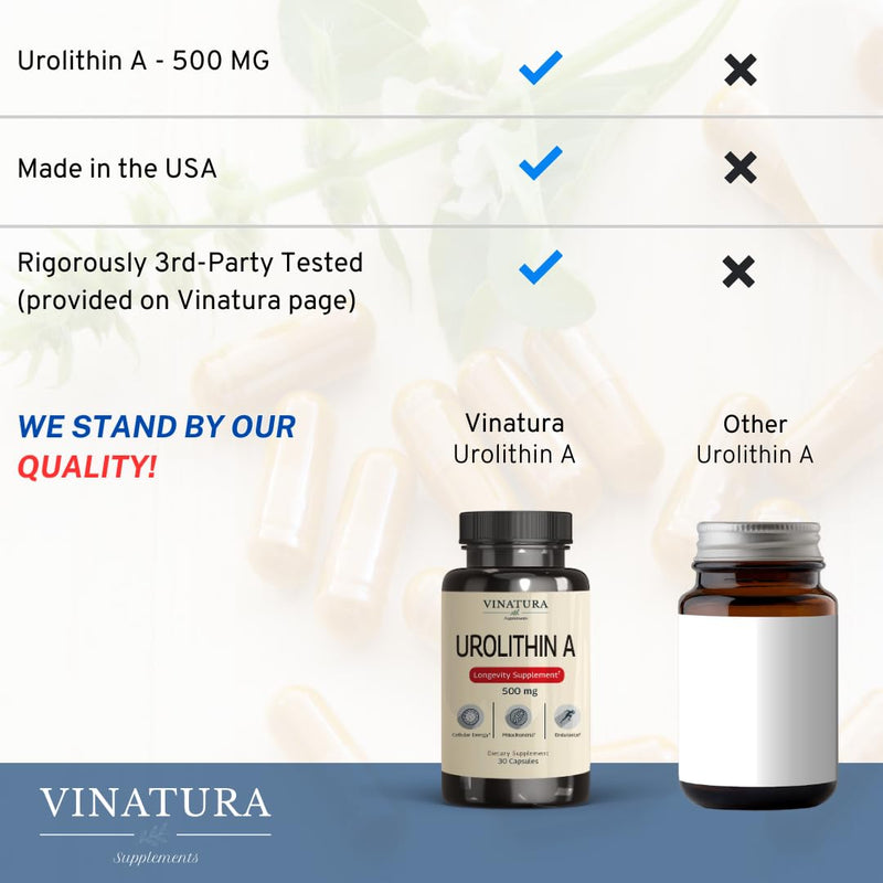 VINATURA Urolithin A 500mg – Antioxidants, Anti-Aging & Mitochondrial Support (30 Caps)