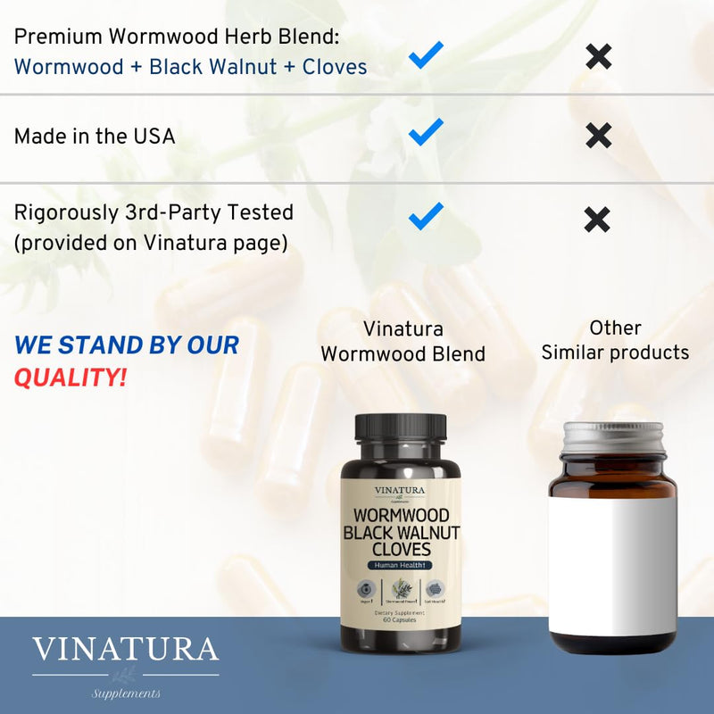 VINATURA Wormwood Black Walnut Clove Capsules – Cleanse, Detox & Gut Health Supplement | 60 Capsules
