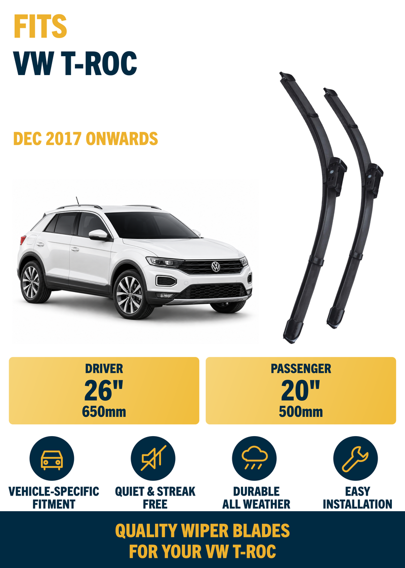 VW T-Roc SUV Dec 2017 onwards Front Wiper Blade Kit