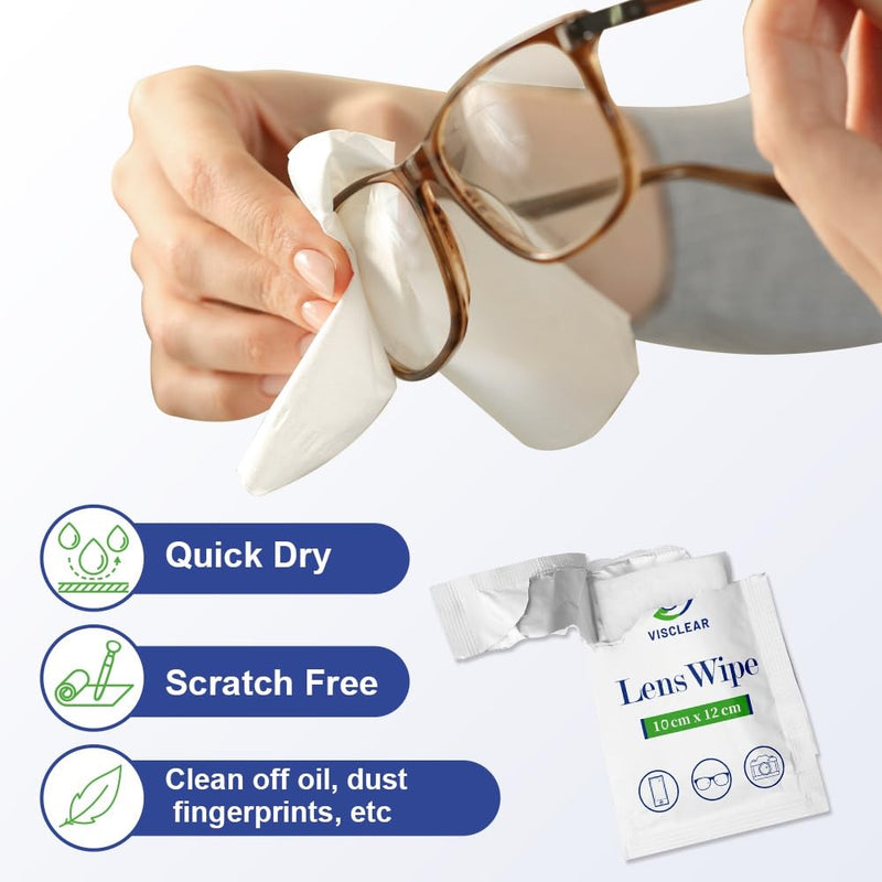 VisClear Lens Wipes for Eyeglasses - 200 Count, Individually Wrapped, Safe from Scratches & Streaks