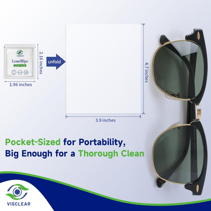 VisClear Lens Wipes for Eyeglasses - 200 Count, Individually Wrapped, Safe from Scratches & Streaks