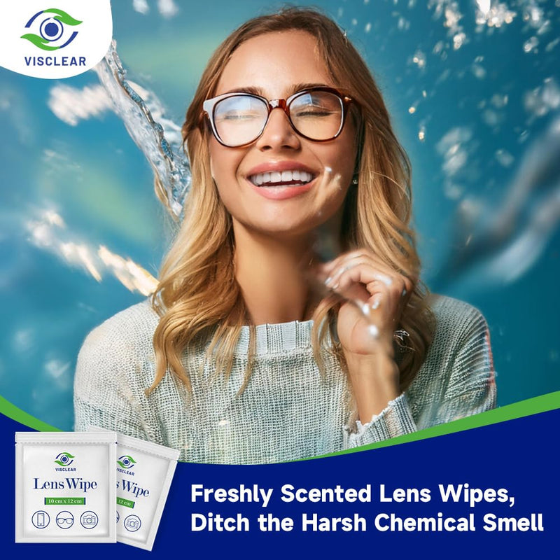VisClear Eyeglass Cleaner Wipes – 200 Count, Ocean Scent, Scratch-Free & Safe for Prescription Lenses