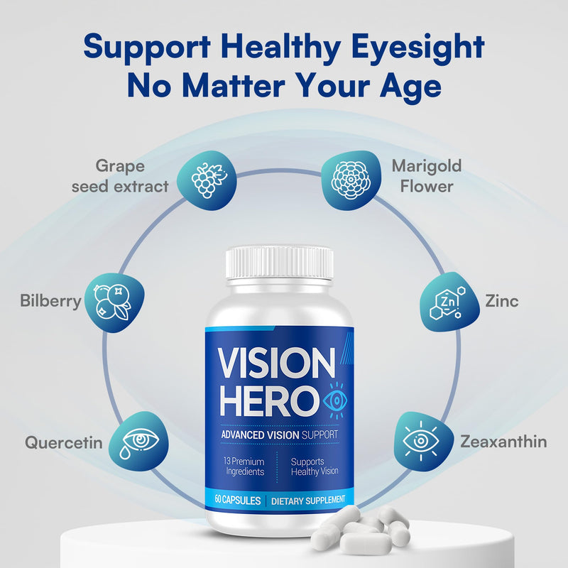 Vision Hero Advanced Vision Support - Eye Health Supplements for Adults (Pack of 2) | 60 Capsules