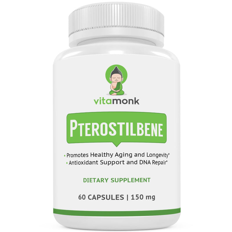 VitaMonk Pterostilbene 150mg Capsules – Soy Free, No Fillers | 60 Veggie-Caps