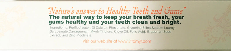 3 Pack VITA-MYR Zinc Plus Toothpaste 4 oz - No Fluoride, SLS Free
