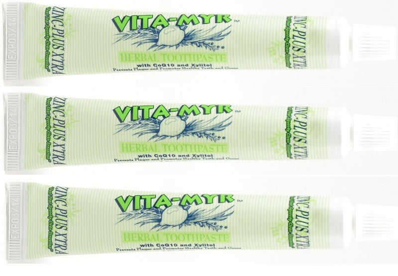 3 Pack VITA-MYR Zinc Plus Xtra Toothpaste 5.4 oz – No Sugar, No Fluoride