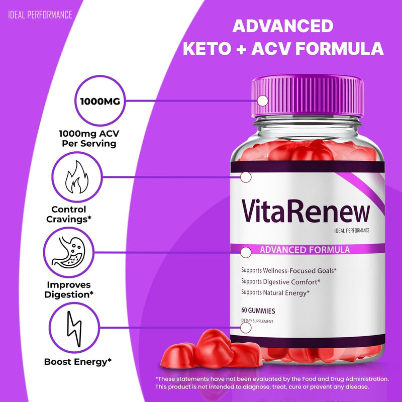 VitaRenew Advanced Gummies for Skin Health – Maximum Strength Keto+ACV Gummys | Vita Renew Reviews (1 Pack)