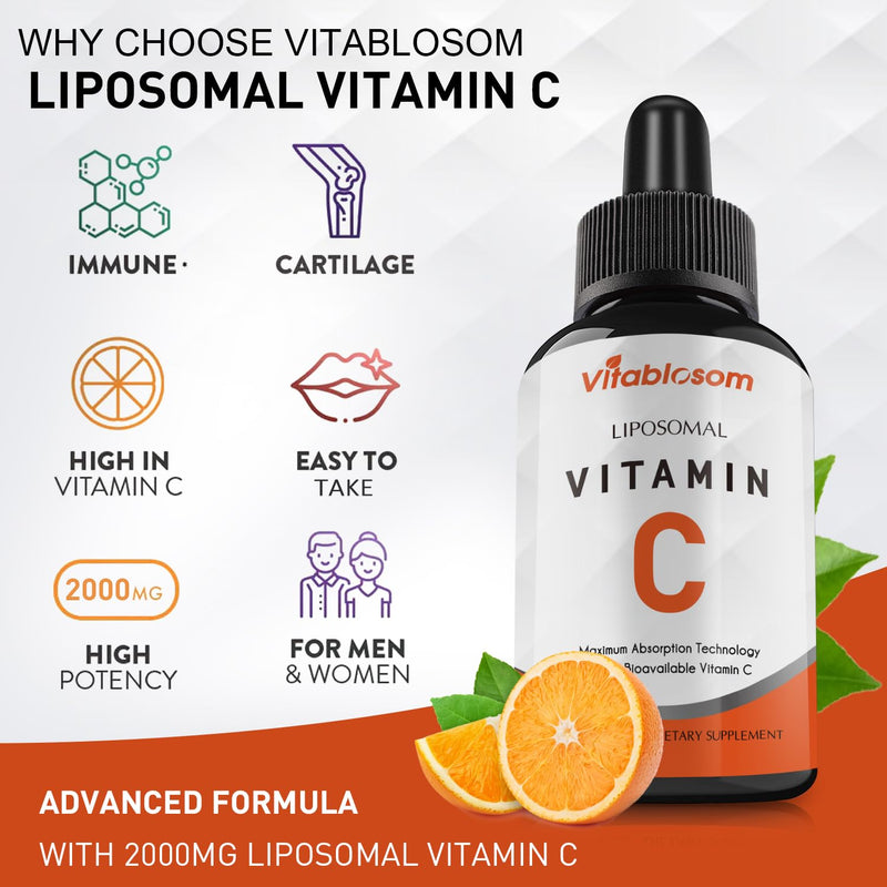 Vitablosom Liposomal Vitamin C 2000mg Liquid – 4 Bottle Pack (60ml Each) for Immune & Antioxidant Support