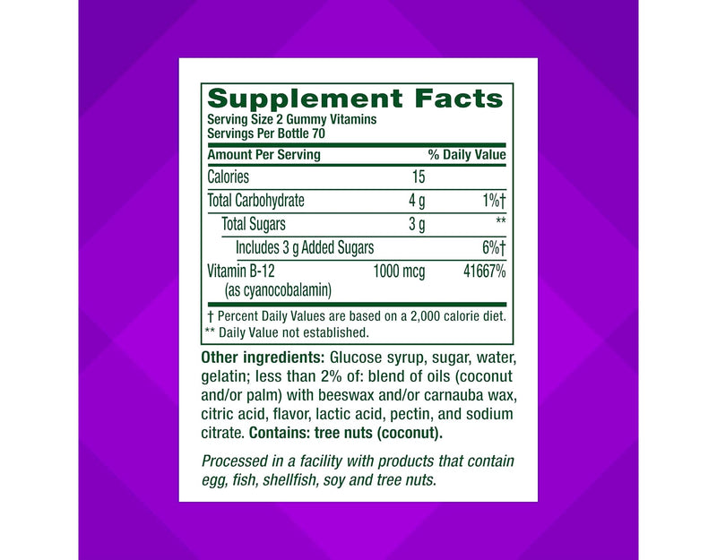 Vitafusion B-12 1000mcg Gummy – 140 Count (Pack of 2) | Vitamin B12 Supplement