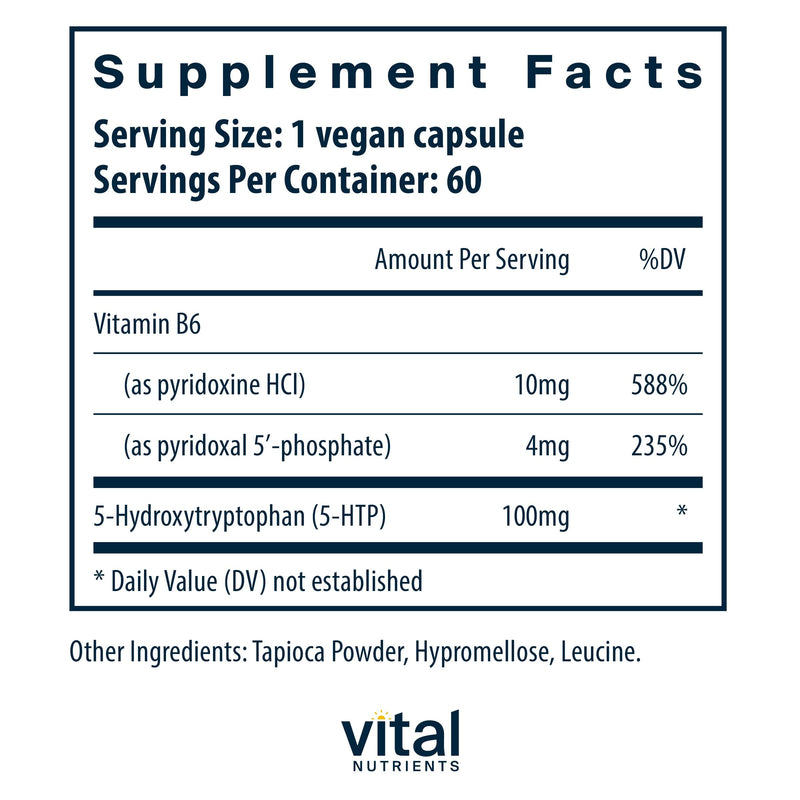 Vital Nutrients 5-HTP 100mg | Vegan Serotonin Support | Sleep & Stress | Gluten-Free & Non-GMO | 60 Capsules