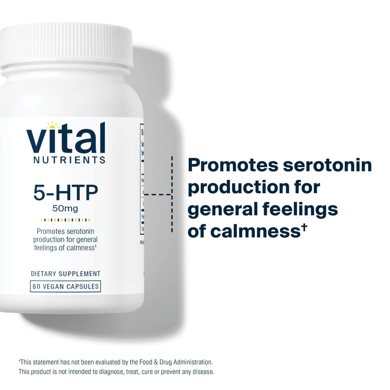 Vital Nutrients 5-HTP 50mg (5-HTP) – Vegan Serotonin Support • Sleep & Stress • 60 Capsules