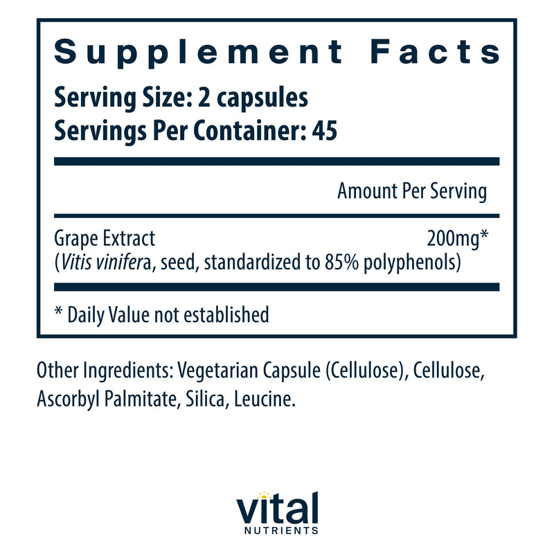 Vital Nutrients Grape Seed Extract 100mg | Antioxidant Support for Circulation & Veins | 90 Capsules