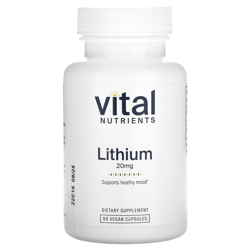 Vital Nutrients Lithium Orotate | Vegan Lithium Supplements for Memory, State of Mind, and Behavioral Health* | 20mg | Gluten, Dairy, Soy Free | 90 Capsules
