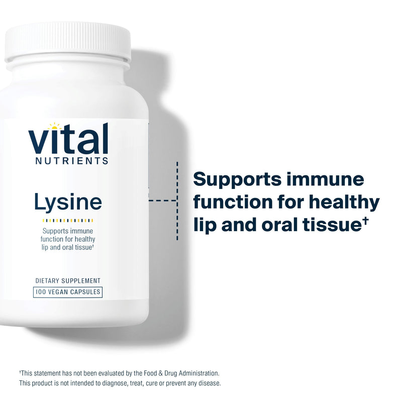 Vital Nutrients Lysine | Lysine Supplement Supports Healthy Lip and Oral Tissue | Immune Support Supplement Promotes Calcium Absorption | Gluten, Dairy, Soy Free | Non-GMO | 100 Capsules