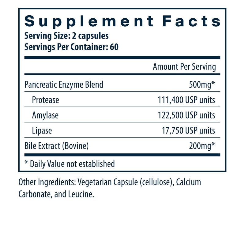 Vital Nutrients Pancreatin & Ox Bile Extract 500mg | Digestive Enzymes for Protein, Fat & Carbs | Gluten Free | 120 Capsules